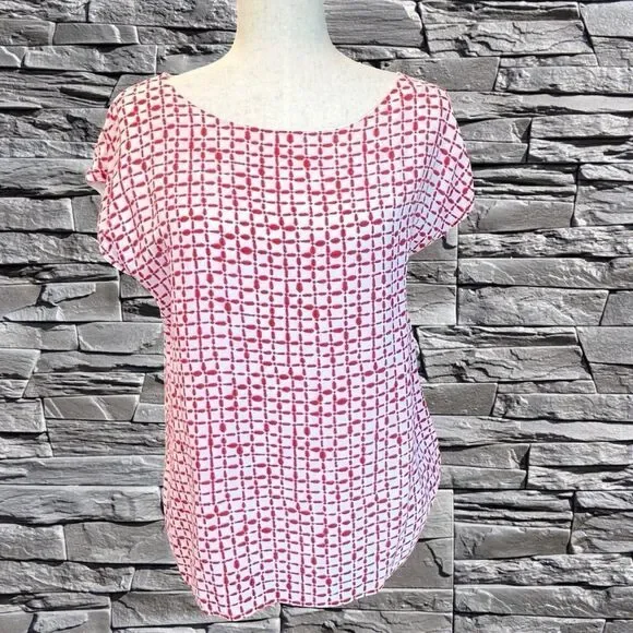 Vineyard Vines Women's Silk Red-White Short Sleeve Blouse Small - Picture 10 of 12
